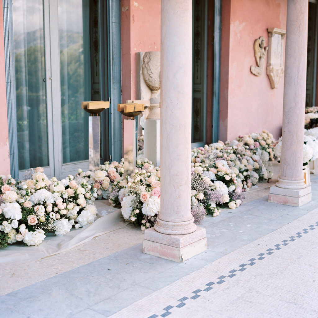 Sophisticated florals only add to the elegance of a wedding at Villa Ephrussi de Rothschild